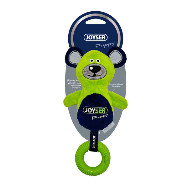 Joyser Puppy Bear Toy with Ring for Dogs (Green/Blue)