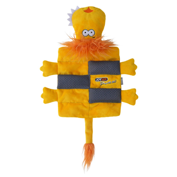 Joyser Puzzl Plush Lion with 12 Squeakers for Dogs (Yellow)