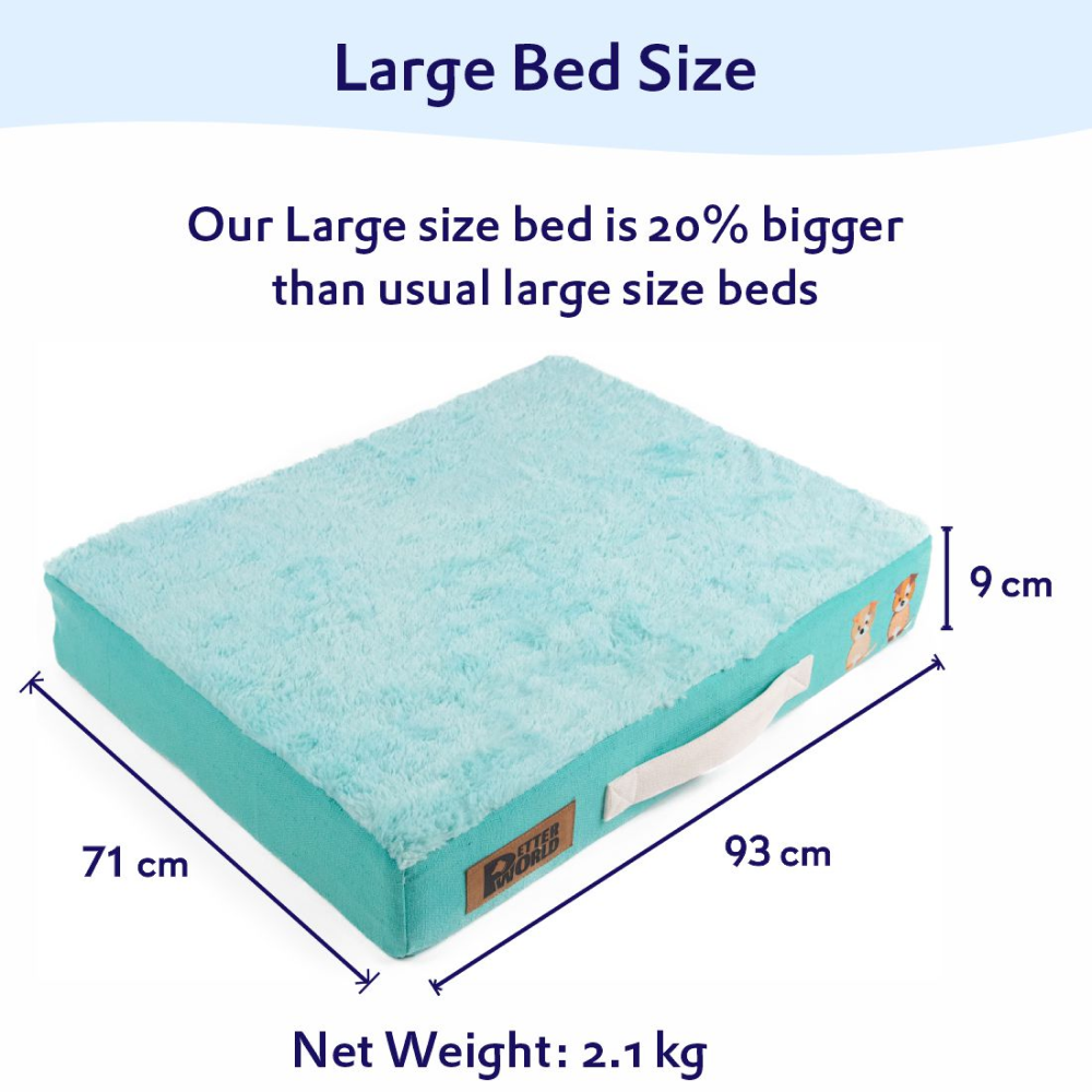 Petter World Micro Fur Orthopedic Mattress Bed with Memory Foam Base for Dogs (Turquoise)