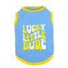 PawsIndia Lucky Little Dude Printed with Ribbed Sleeves TShirt for Dogs (Blue) Dogs-Clothing & Accessories Pawsindia Dropship