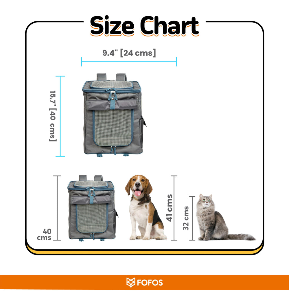 Fofos Backpack Carrier for Dogs and Cats (Grey/Blue) Both-Bedding, Mats & Travel Supplies FOFOS