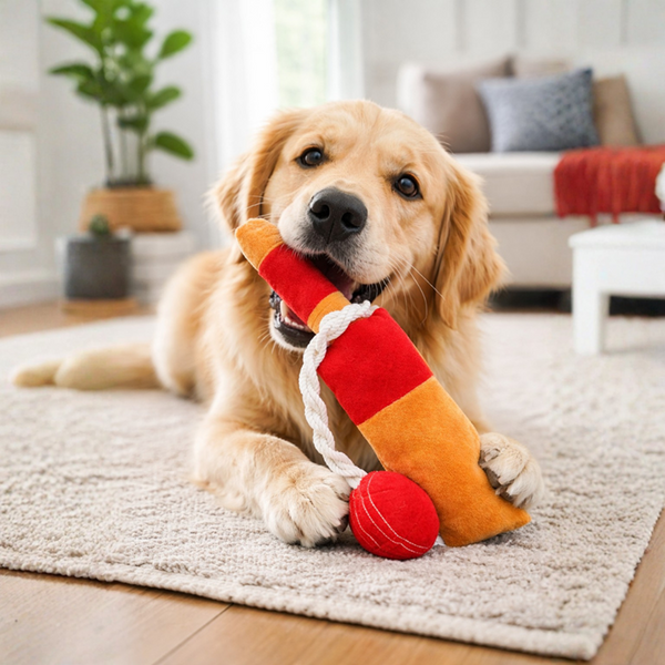 Pawgypets Cricket Fever Doggo Plush with Rope Toy for Dogs (Brown and Red)