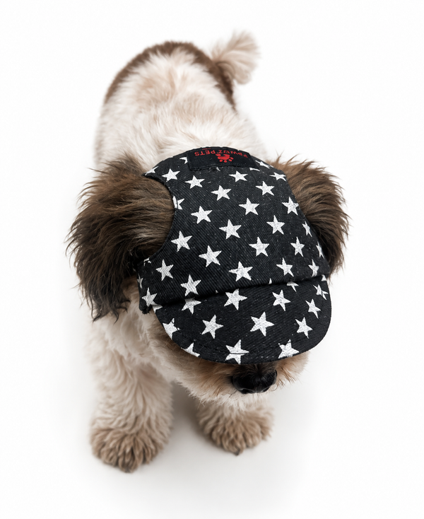Pawgypets Star Denim Cap and Bandana Set for Dogs and Cats (Black)