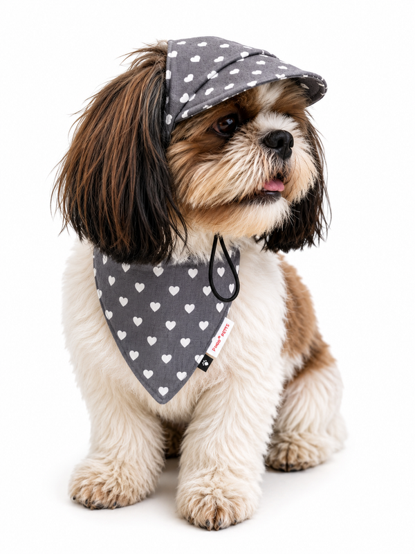 Pawgypets Denim Heart Cap and Bandana Set for Dogs and Cats