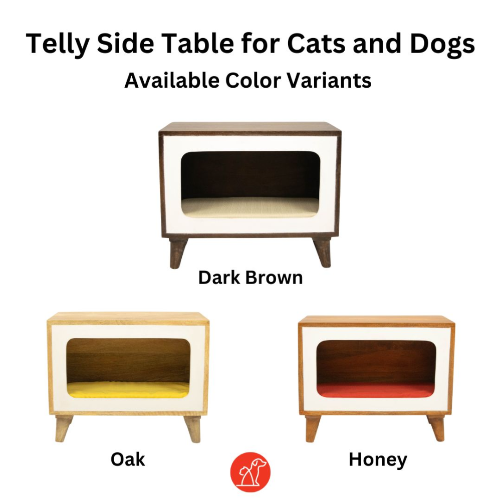 FurryLiving Telly Side Table with Cushion for Small Dogs and Cats (Honey)