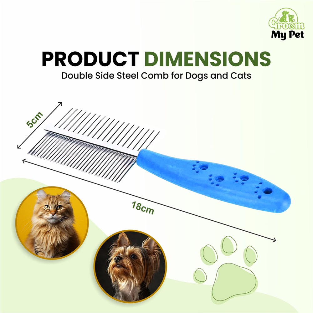 Groom My Pet Double Side Steel Comb for Dogs and Cats (Blue) Both-Grooming Supplies Groom My Pet Dropship
