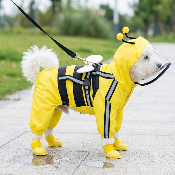 Toki Beezy All Weather Bumblebee with Hood Raincoat for Dogs (Yellow)