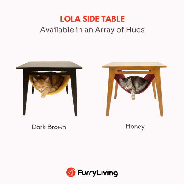 FurryLiving Lola Side Table with Perch Fabric for Cats (Dark Brown/Yellow)