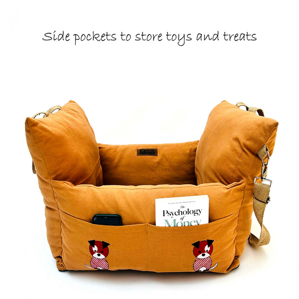 Petter World Car Travel Bed with Safety Leash for Dogs and Cats (Earthy Brown)