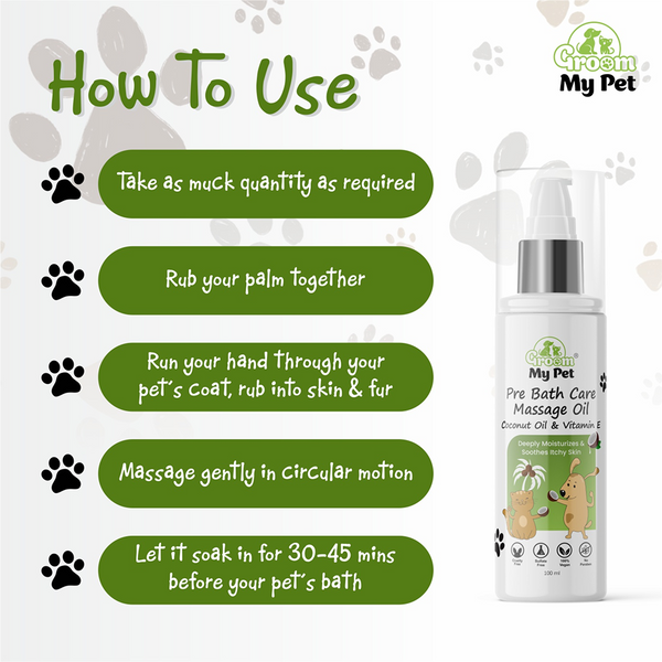 Groom My Pet  Pre Bath Care & Massage Oil with Coconut Oil & Vitamin E Dogs and Cats