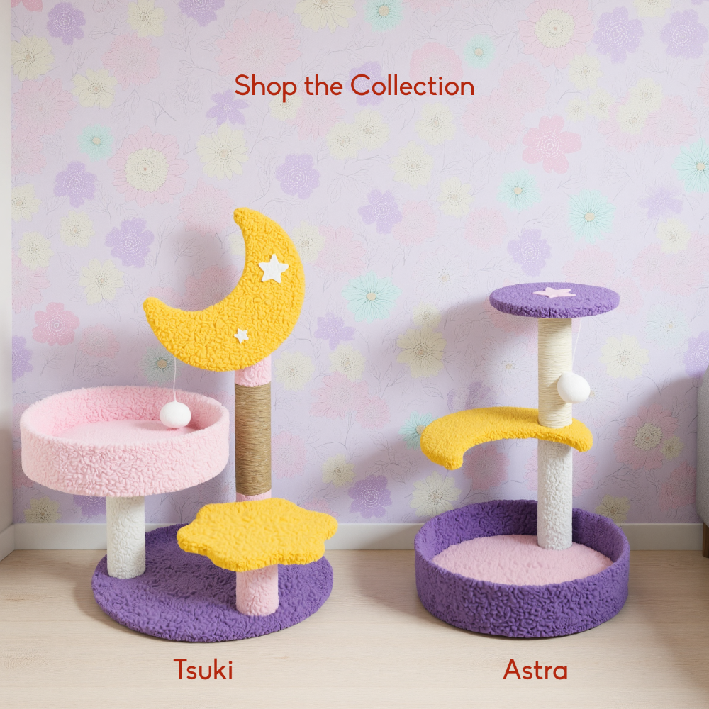 FurryLiving Tsuki Moon Themed Cat Tree 3 Tier Cat and Kitten Scratching Post and Hanging Toy for Cats Cats-Toys FurryLiving Dropship