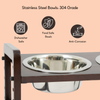 FurryLiving Linea Adjustable Elevated Raised Feeder with 2 Bowls for Dogs and Cats (Dark Brown) Both-Bowls & Feeders FurryLiving Dropship