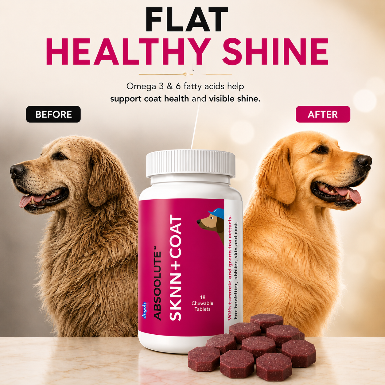 Drools Absolute Skin & Coat Supplement Tablets for Dogs Dogs-Health & Wellness Drools