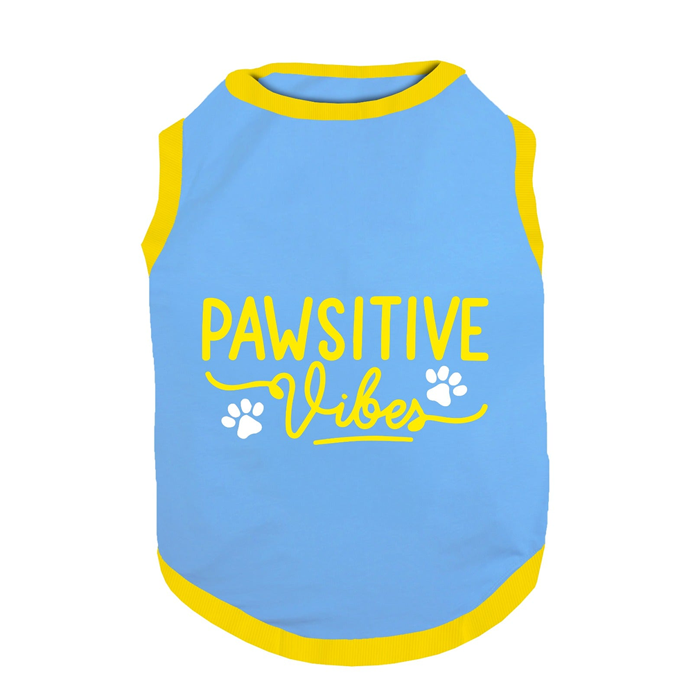 PawsIndia Pawsitive Vibes Printed with Ribbed Sleeves TShirt for Dogs (Blue) Dogs-Clothing & Accessories Pawsindia Dropship