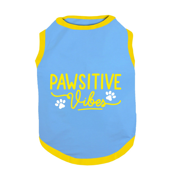 PawsIndia Pawsitive Vibes Printed with Ribbed Sleeves TShirt for Cats (Blue)