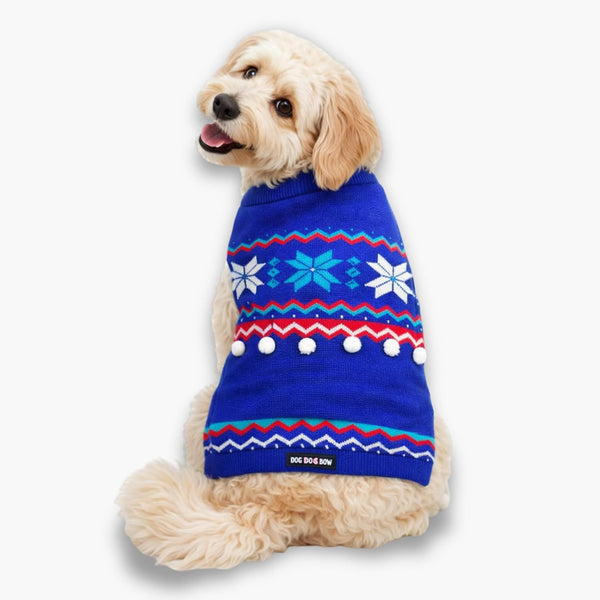 Dogobow Aztec Sweater for Dogs and Cats (Blue) (Get a Bow Free)