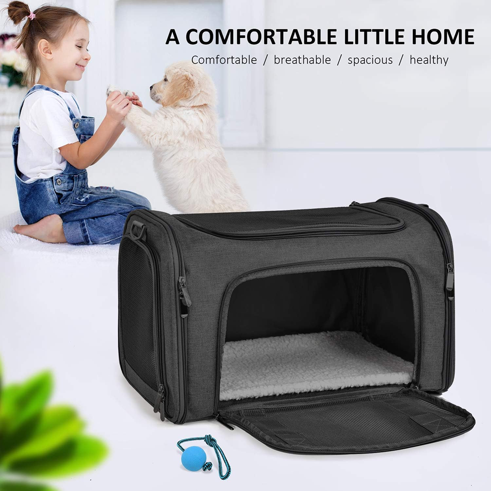 KUTKUT Soft Sided Airline Approved Foldable Travel Carrier for Small Dogs & Cat (Black) Both-Bedding, Mats & Travel Supplies KUTKUT Dropship