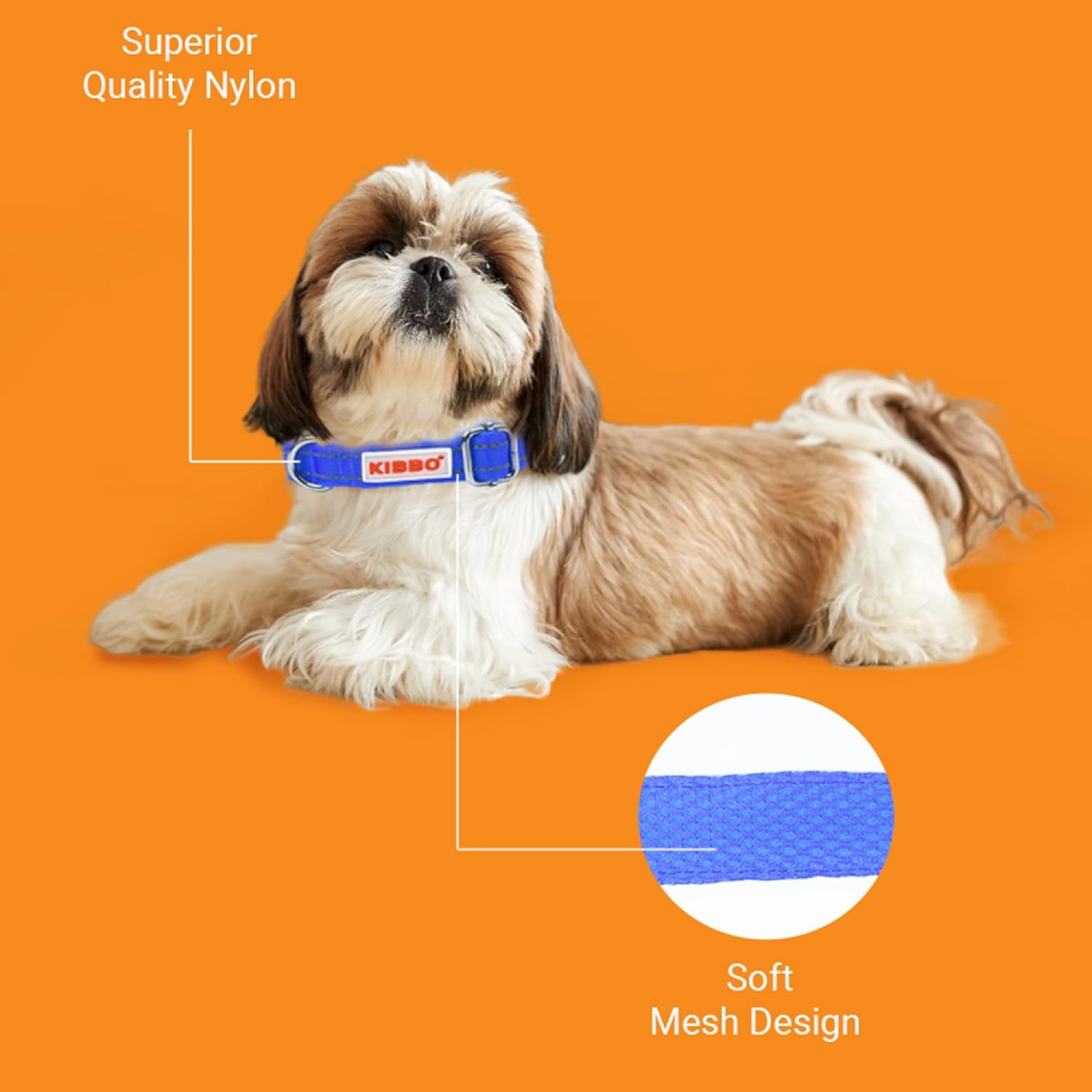 Kibbo Premium Reflective Padded With Soft Mesh Padding & Adjustable Design Collar for Dogs (Blue) Dogs-Collar, Leashes, harnesses Kibbo