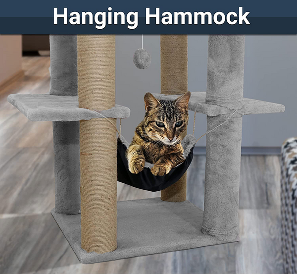 Furrlovers Multilevel Soft Fur Cat Tree with Condo, Hammock & Sisal Scratching Posts (Grey)