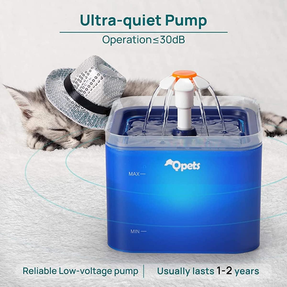 QPets Automatic Water Fountain with LED Light for Pets (Blue)