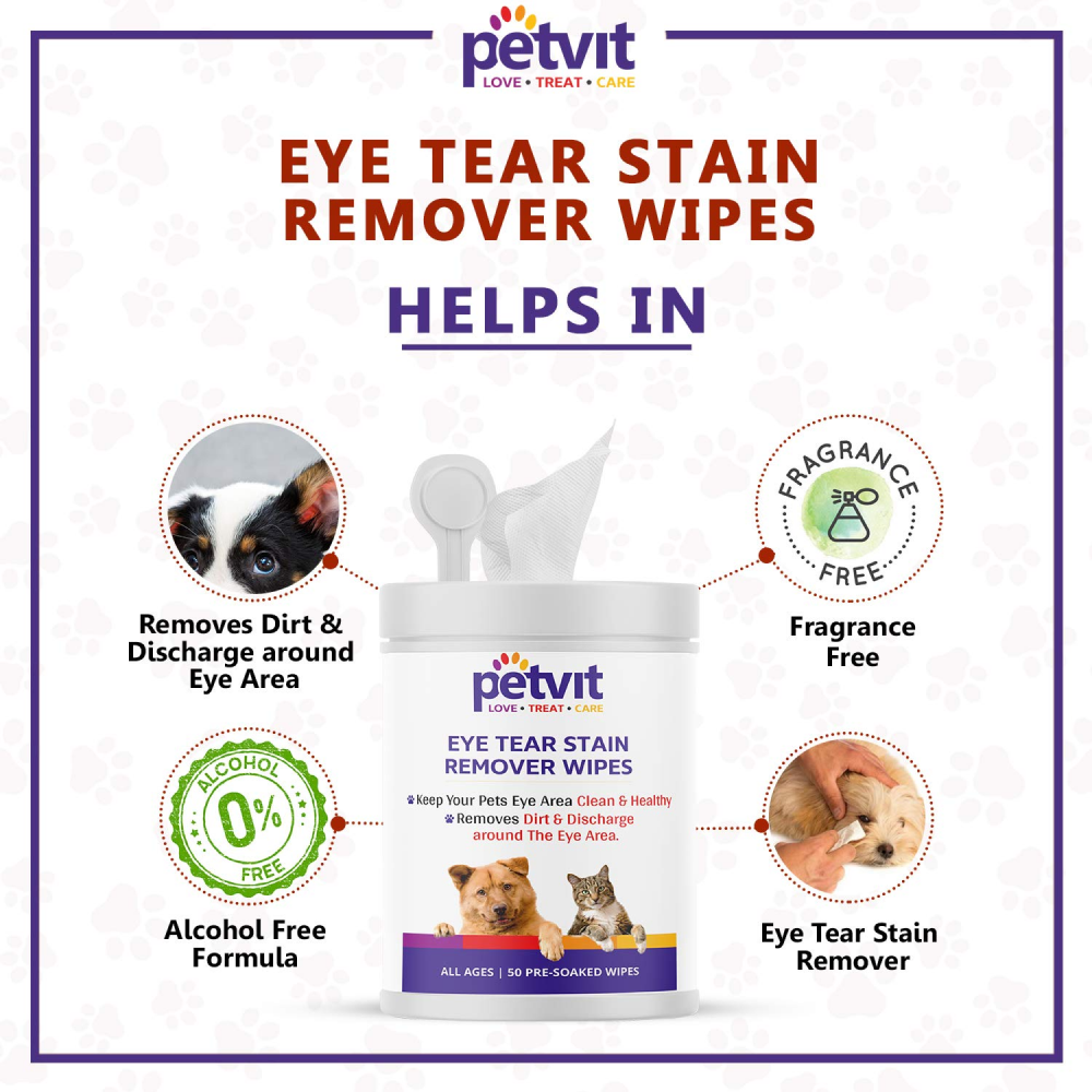 Petvit Eye Tear Stain Remover Wipes for Dogs and Cats