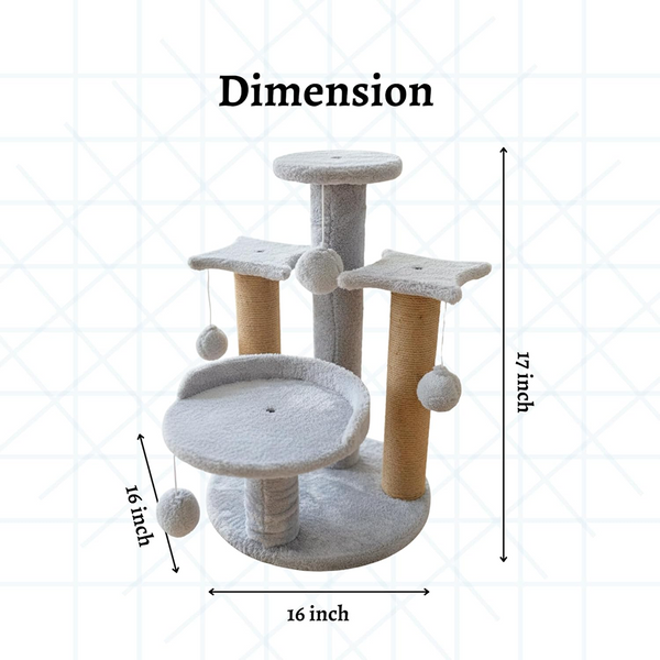 Furrlovers Multi Level Cat Tree with Plush Platforms, Sisal Scratching Posts & Hanging Toys (Grey)