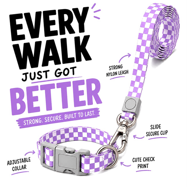 Talking Dog Club Checkmate Leash and Collar Combo (Purple)