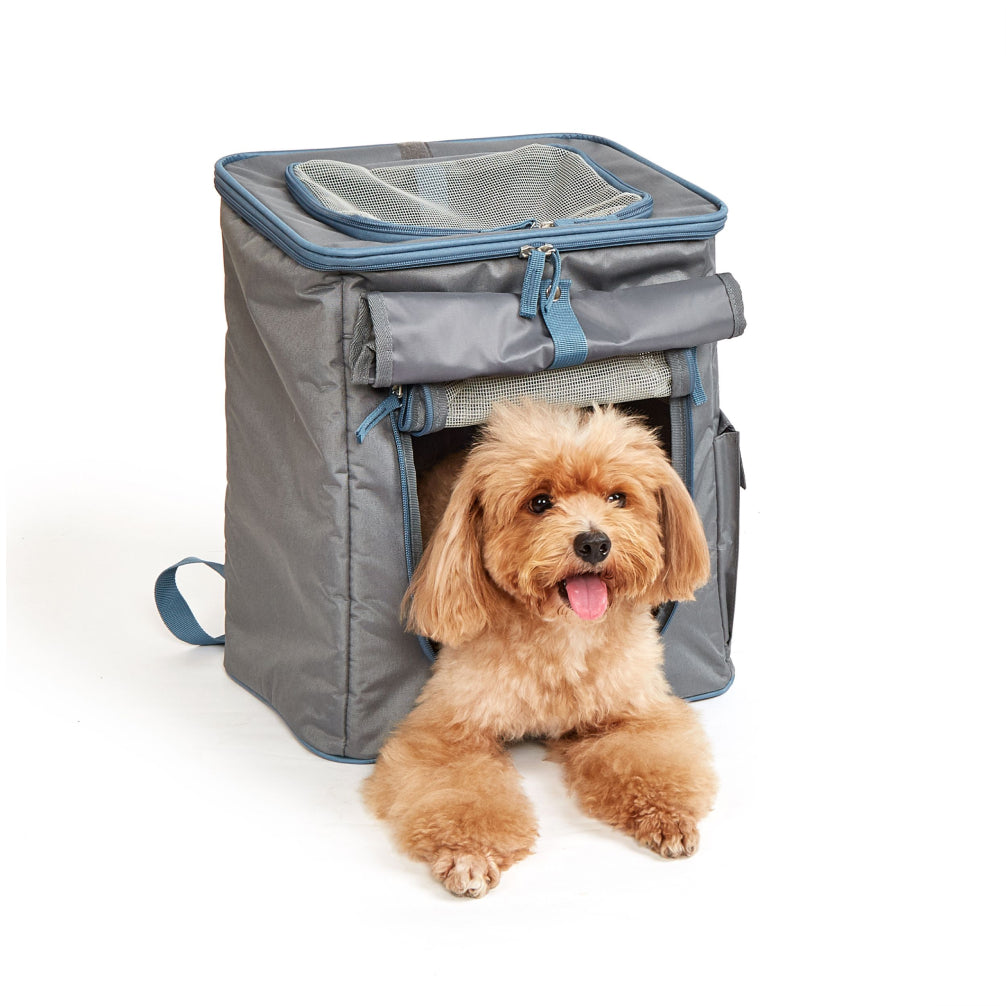 Fofos Backpack Carrier for Dogs and Cats (Grey/Blue) Both-Bedding, Mats & Travel Supplies FOFOS