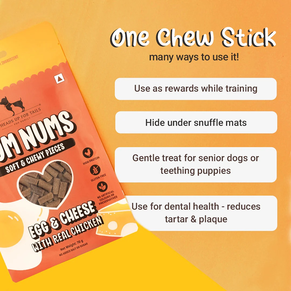 HUFT Yum Nums Egg and Cheese Soft Grain Free Sticks Treat for Dogs Dog Treats + Others Heads Up for Tails