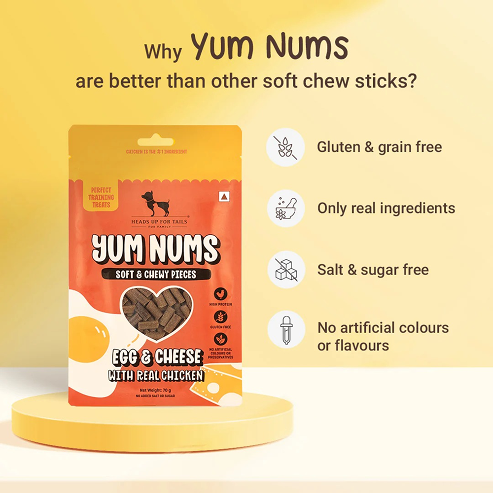 HUFT Yum Nums Egg and Cheese Soft Grain Free Sticks Treat for Dogs Dog Treats + Others Heads Up for Tails