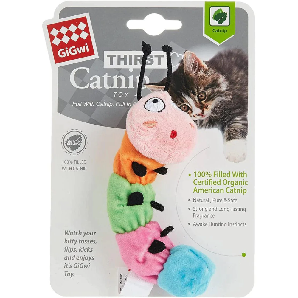 GiGwi Thirsty Catnip Caterpillar filled with 100% Organic Catnip Toy for Cats