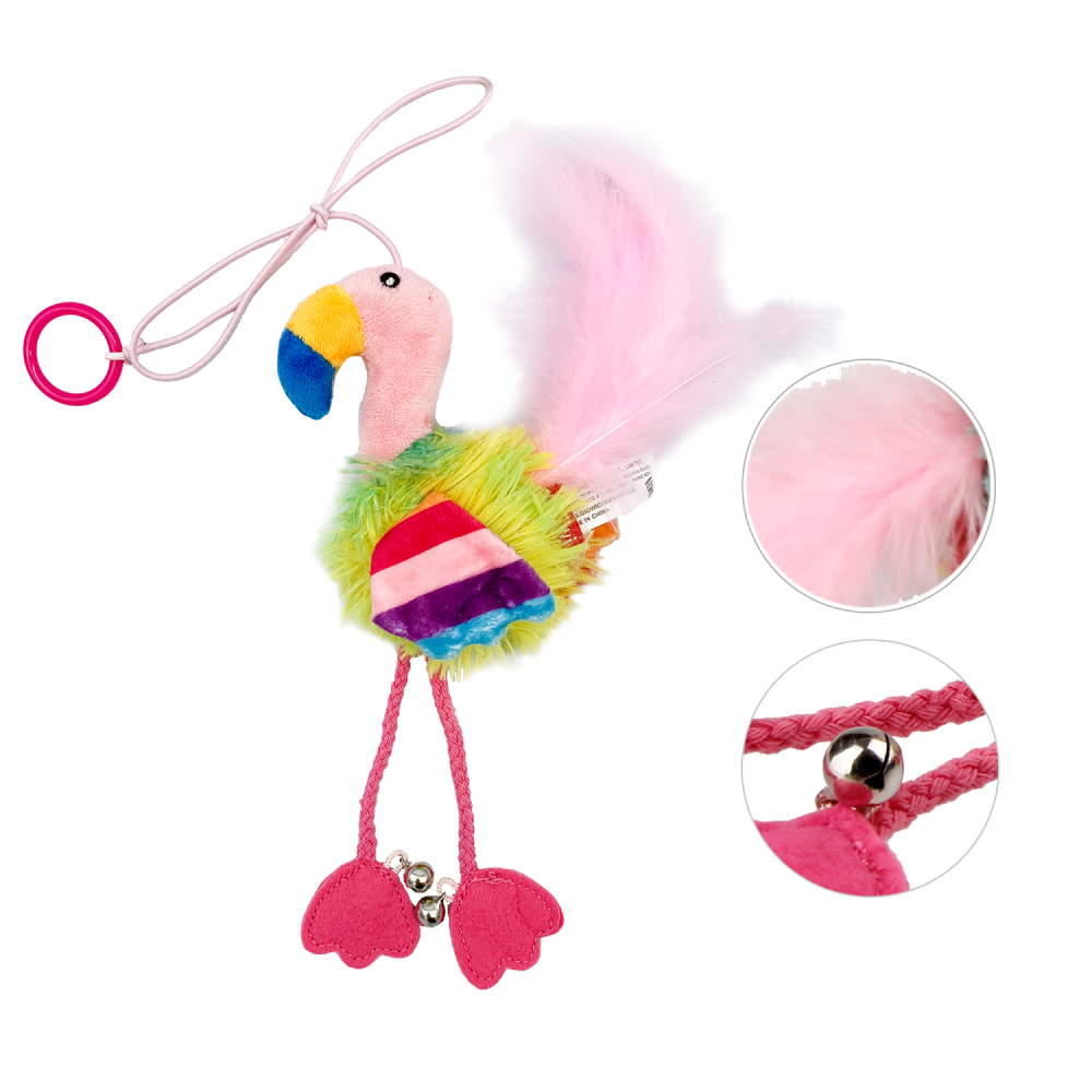 GiGwi Finger Teaser Flamingo with Crinkle Paper Catnip and Bell Inside for Cats (Pink)