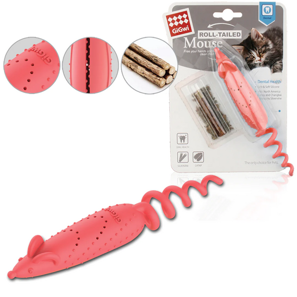 GiGwi Roll Tailed Mouse Toy for Cats (Pink)