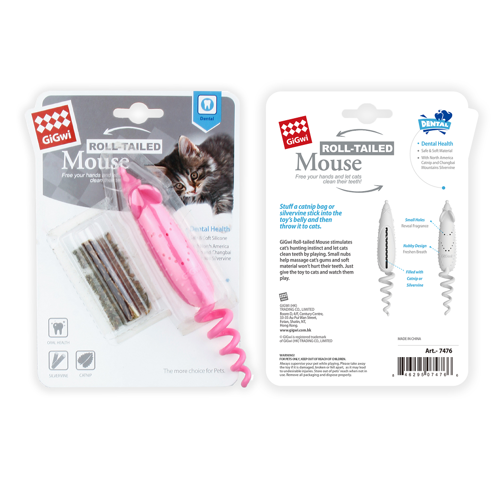 GiGwi Roll Tailed Mouse Toy for Cats (Pink) Cats-Toys GiGwi