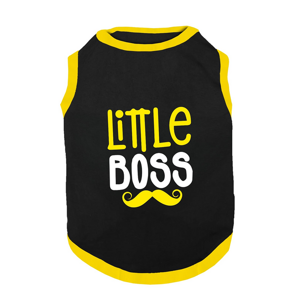 PawsIndia Little Boss Printed with Ribbed Sleeves TShirt for Dogs (Black)