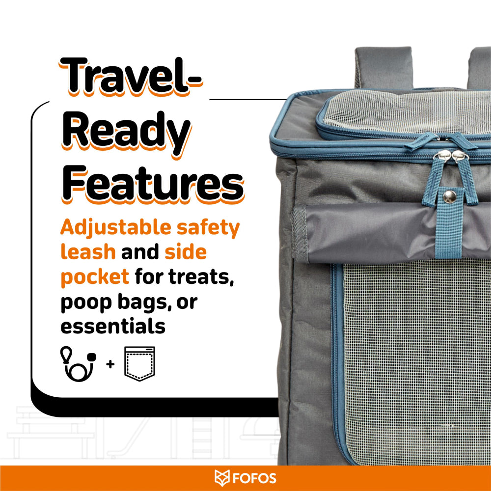 Fofos Backpack Carrier for Dogs and Cats (Grey/Blue) Both-Bedding, Mats & Travel Supplies FOFOS