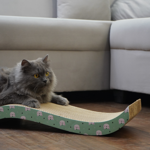 Skatrs Wave Cat Scratcher with Catnip & Yellow Rubber Ball Toy Cat Combo