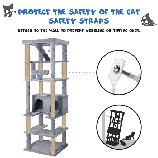 Furrlovers Multilevel Cat Tree with Condo, Ladder & Jute Rope Scratching Posts (Grey)