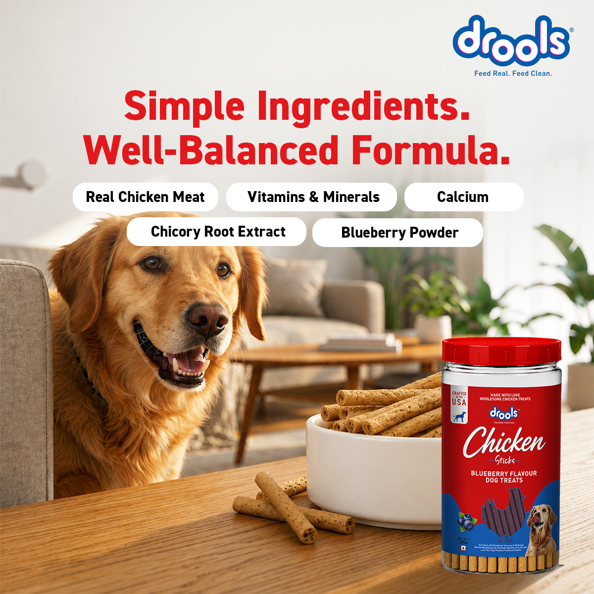 Drools Blueberry Flavour Chicken Sticks Treat for Dogs Dog Treats + Others Drools