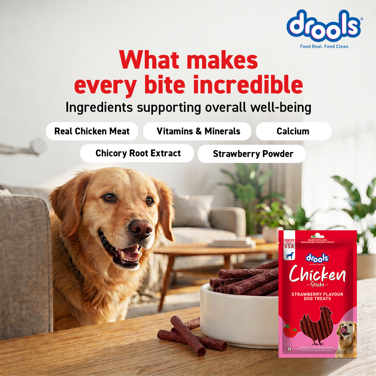 Drools Strawberry Flavour Chicken Sticks Treat for Dogs Dog Treats + Others Drools