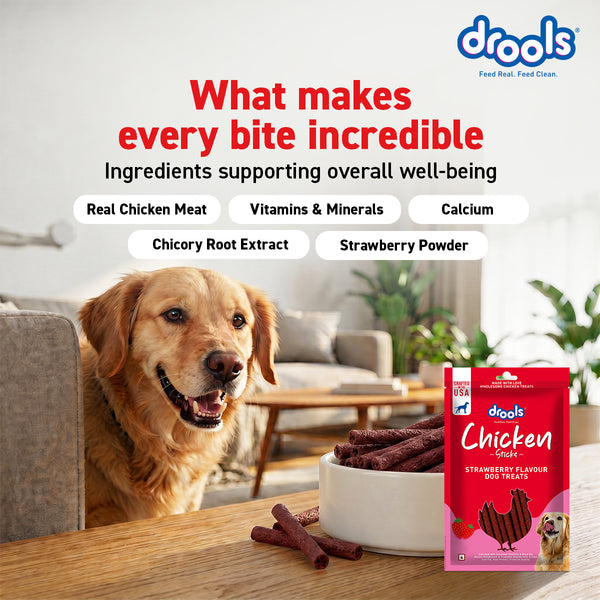 Drools Strawberry Flavour Chicken Sticks Treat for Dogs