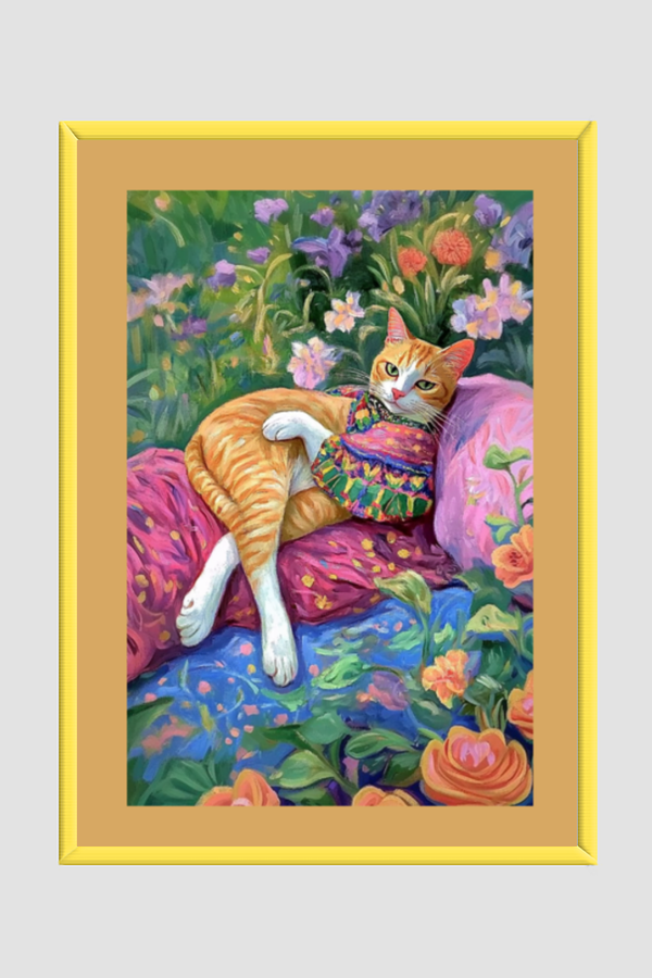 EverythingBoho Miss Cat At Leisure Wall Art (Yellow)