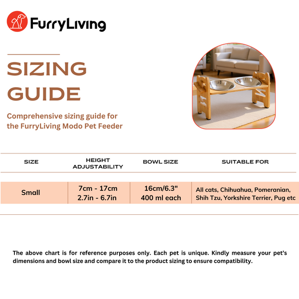 FurryLiving Modo Elevated Adjustable Bamboo Pet Feeder with 2 Bowls for Dogs and Cats