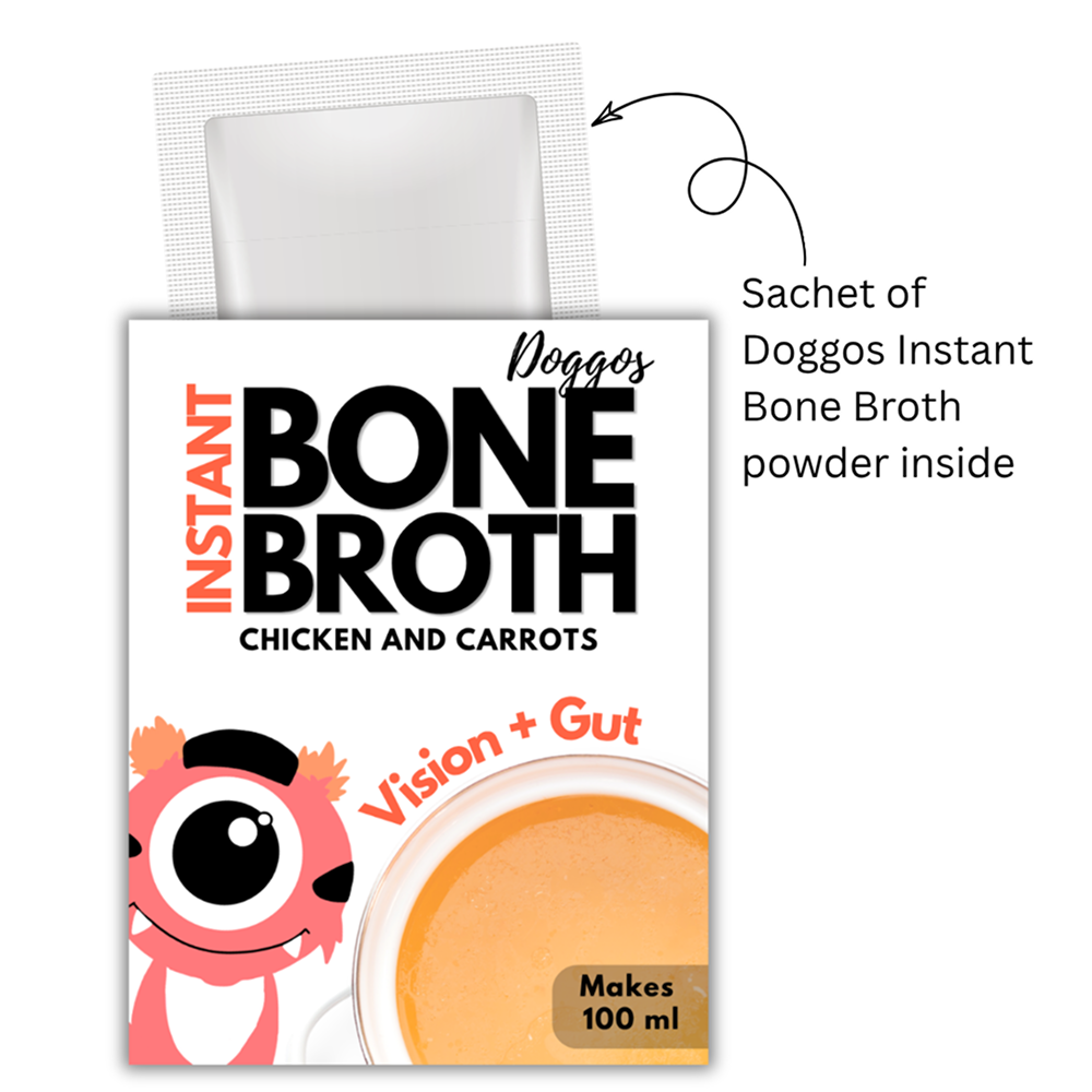 Doggos Instant Chicken and Carrots Bone Broth Gut and Vision Formula (Makes 100ml) for Cats and Dogs
