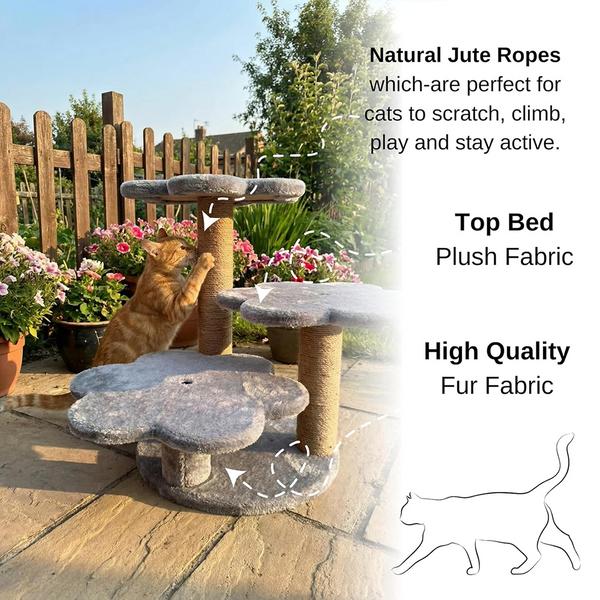Furrlovers Flower Shaped Multilevel Cat Tree with Jute Rope Scratching Posts (Grey)
