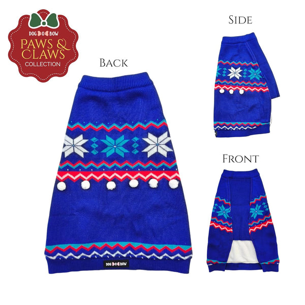 Dogobow Aztec Sweater for Dogs and Cats (Blue) (Get a Bow Free)
