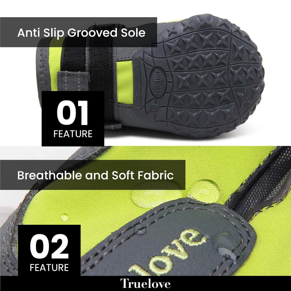 Truelove Waterproof Pet Boots for Dogs (Neon Yellow, Set of 4) Dogs-Clothing & Accessories True Love