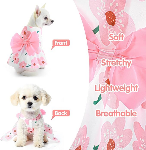 KUTKUT Cute Floral Pattern with Lovely Bow Dress for Small Dogs & Cats