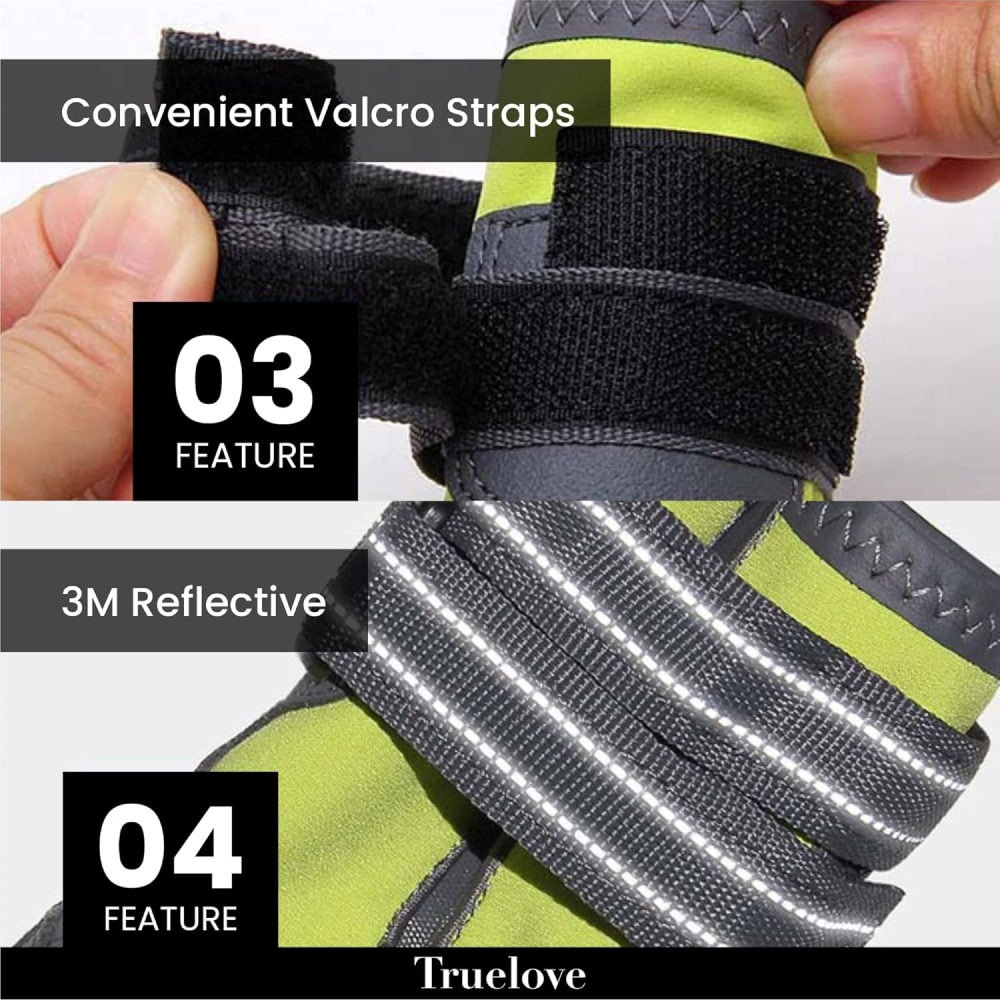 Truelove Waterproof Pet Boots for Dogs (Neon Yellow, Set of 4) Dogs-Clothing & Accessories True Love