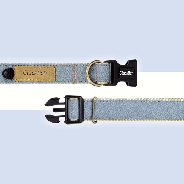 Glucklich Denim Adjustable Collar for Dogs (Light Blue)